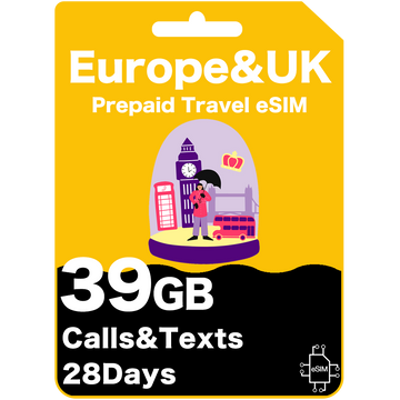 欧洲和英国预付费旅行eSIM